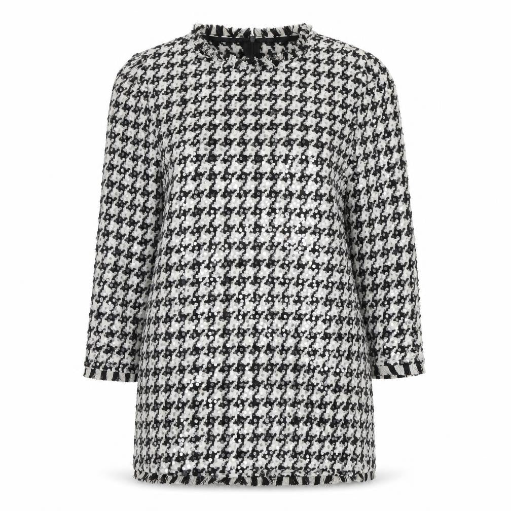 Front view of Zara Women’s Black & White Sequin Shift Dress, size UK 12