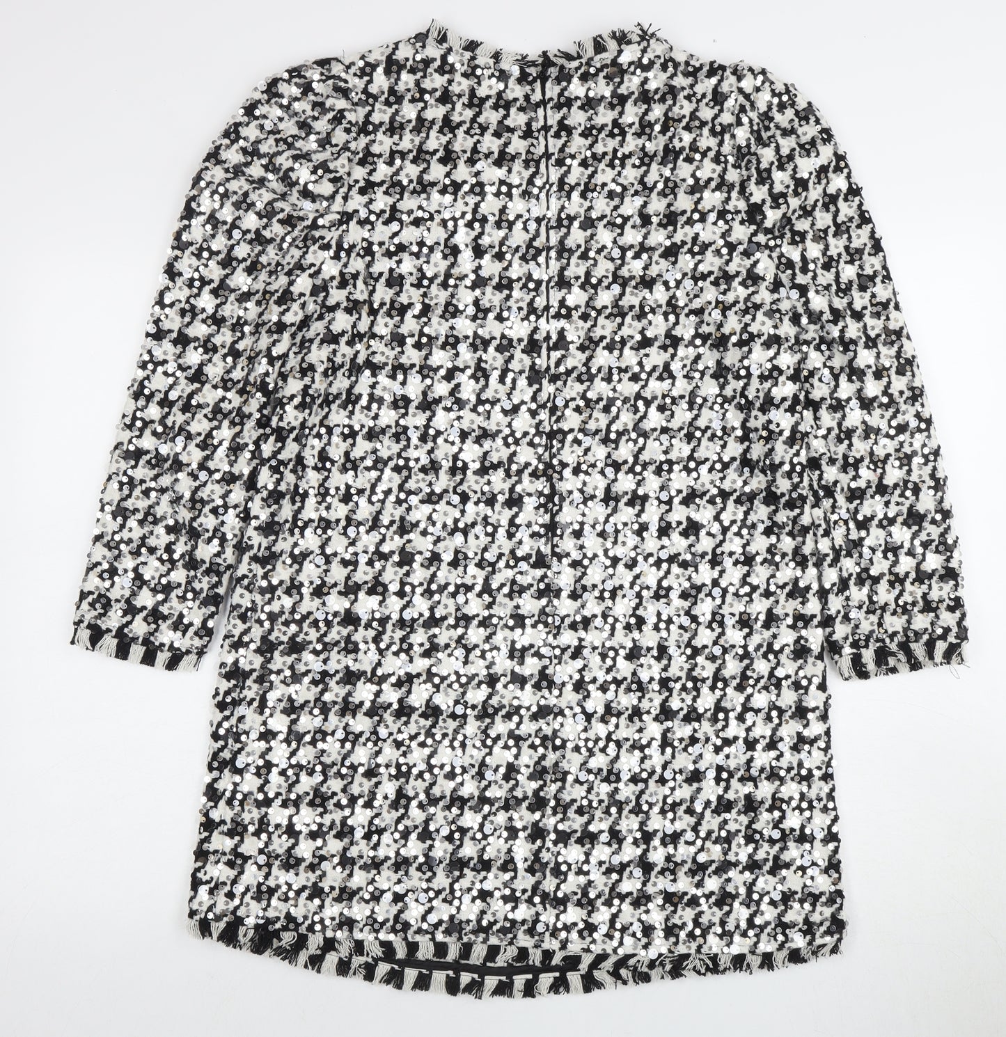 Zara Women’s Black & White Sequin Shift Dress Size 12