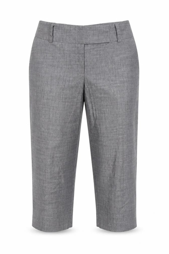 Front view of AGB Women's Grey Cropped Trousers, size 14, Zip Closure