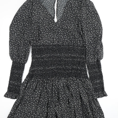 Topshop Women's Black Floral Long Sleeve Dress Size 10