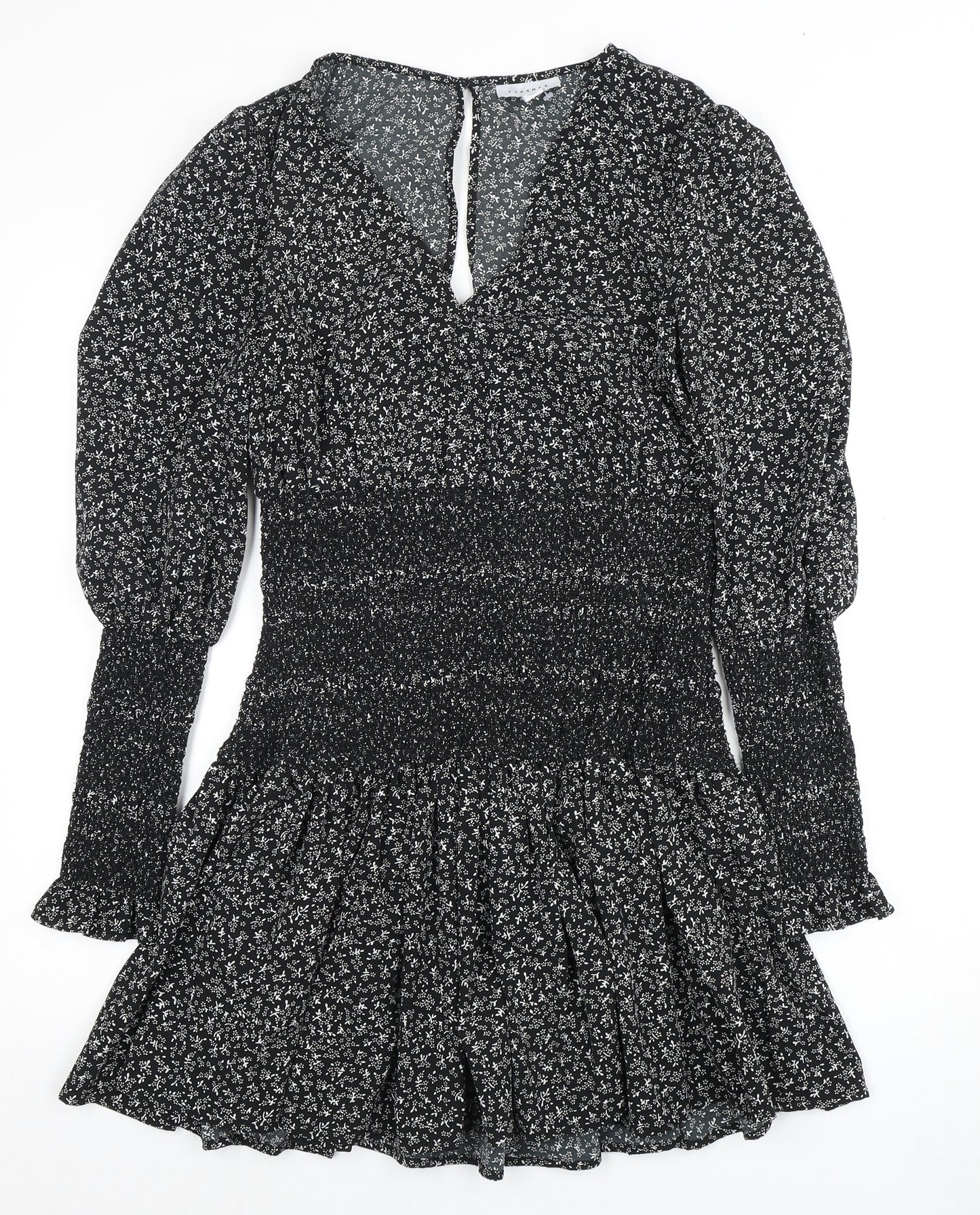 Topshop Women's Black Floral Long Sleeve Dress Size 10