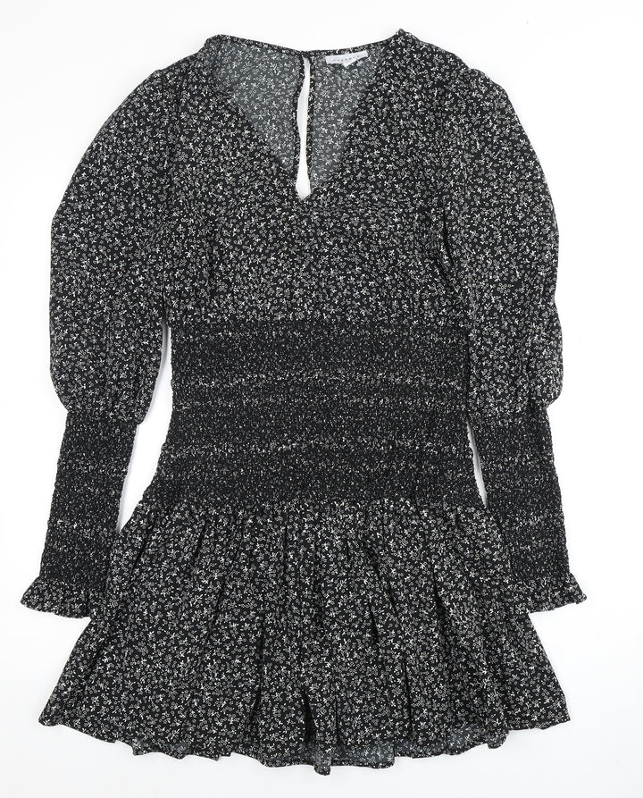 Topshop Women's Black Floral Long Sleeve Dress Size 10