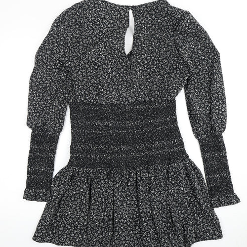 Topshop Women's Black Floral Long Sleeve Dress Size 10