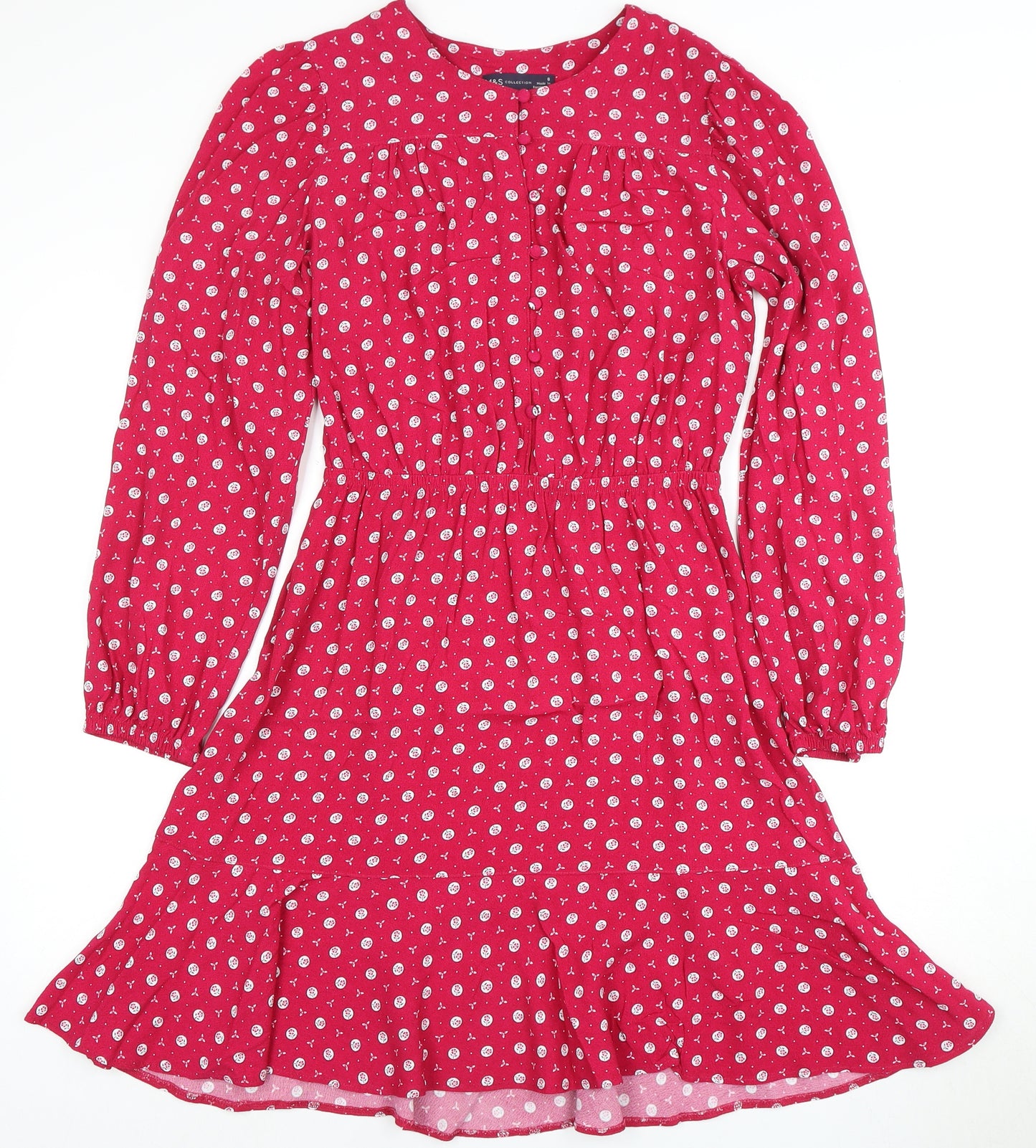 Marks and Spencer Women's Red Floral A-Line Dress Size 8