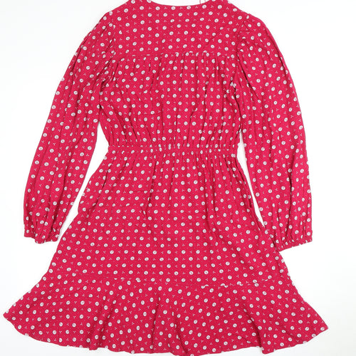 Marks and Spencer Women's Red Floral A-Line Dress Size 8