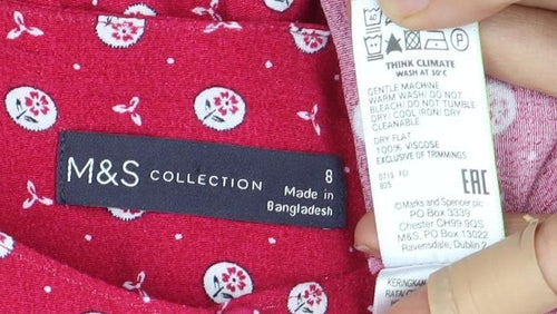 Marks and Spencer Women's Red Floral A-Line Dress Size 8