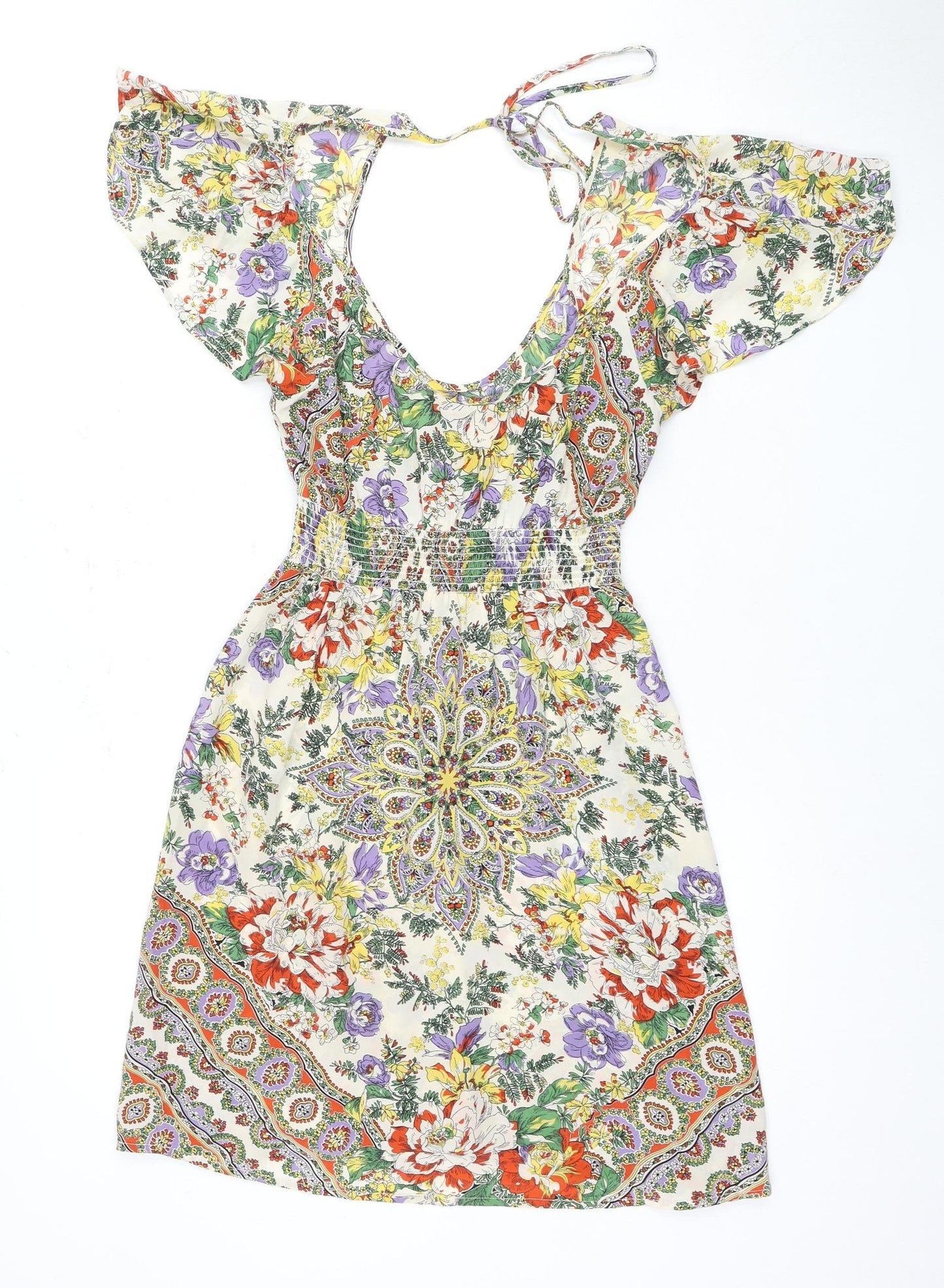 Warehouse Women's Multicoloured Silk Floral Dress, Size 8