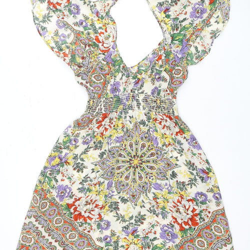Warehouse Women's Multicoloured Silk Floral Dress, Size 8
