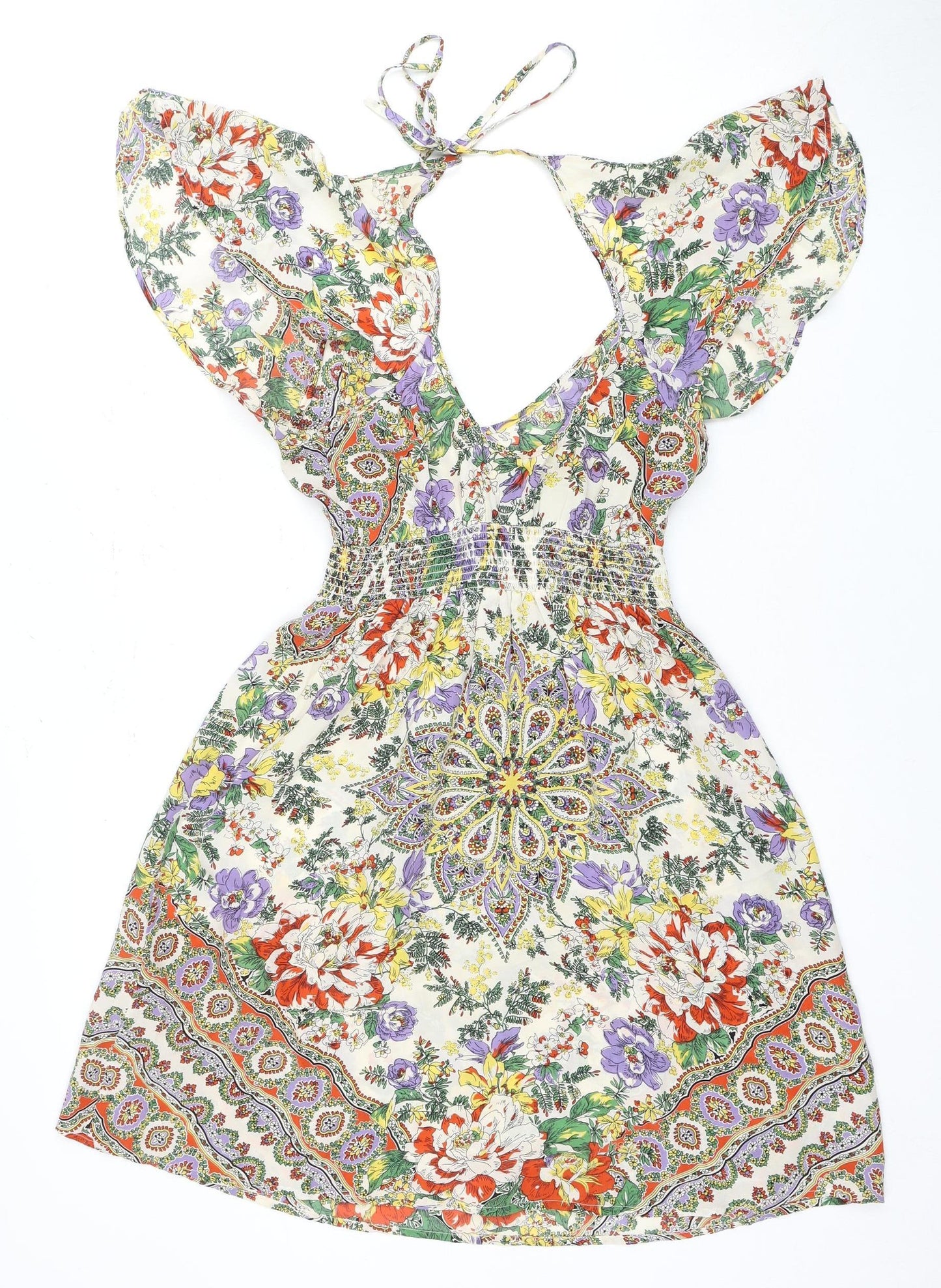 Warehouse Women's Multicoloured Silk Floral Dress, Size 8