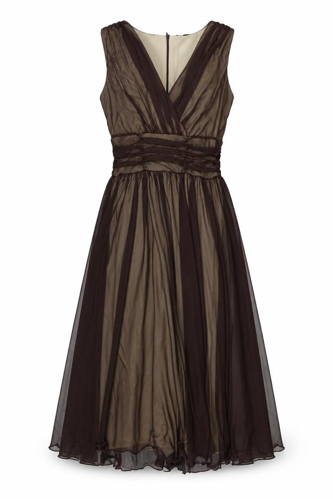 Front view of Connected Apparel Brown Dress Women, size 6