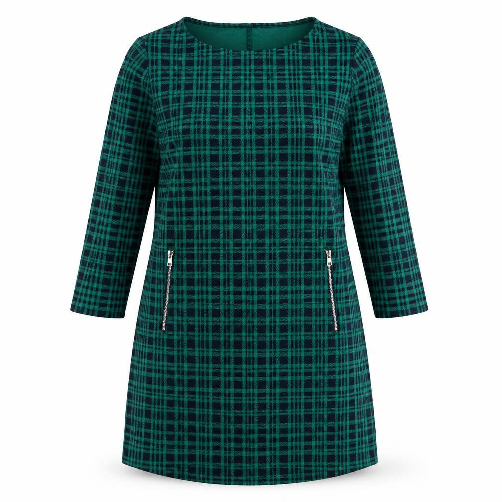 Front view of Women's XL Green Check Long Sleeve Dress
