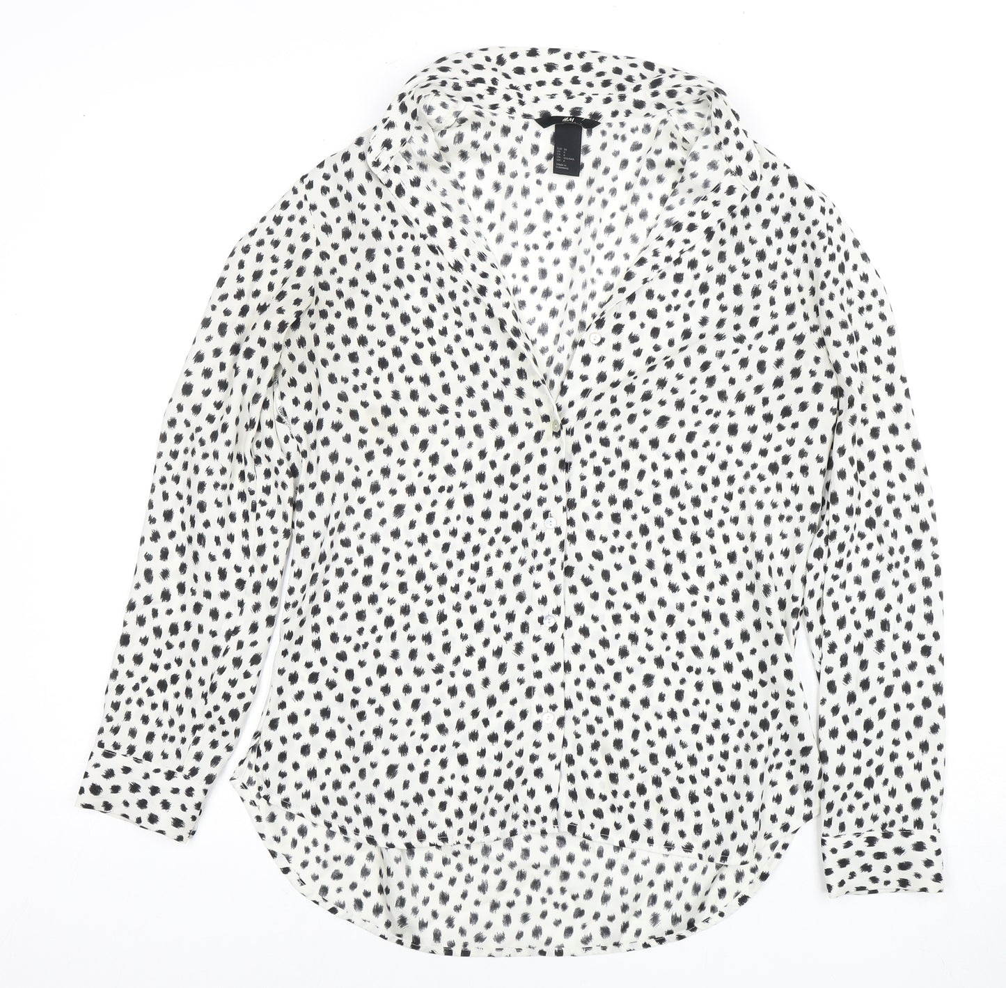 H&M Women's Black White Animal Print Blouse Size 8