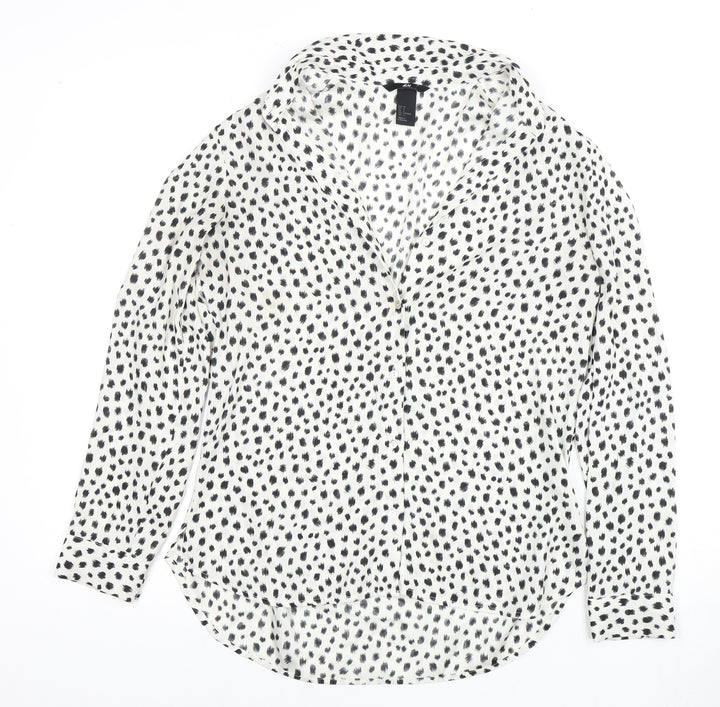 H&M Women's Black White Animal Print Blouse Size 8