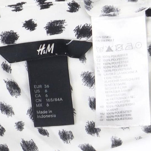 H&M Women's Black White Animal Print Blouse Size 8