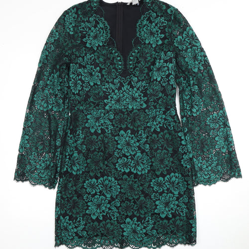 H&M Women's Green Floral Lace Shift Dress Size 6