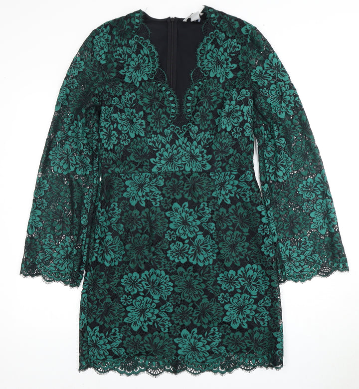 H&M Women's Green Floral Lace Shift Dress Size 6