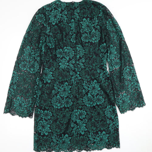 H&M Women's Green Floral Lace Shift Dress Size 6