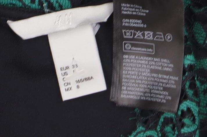 H&M Women's Green Floral Lace Shift Dress Size 6