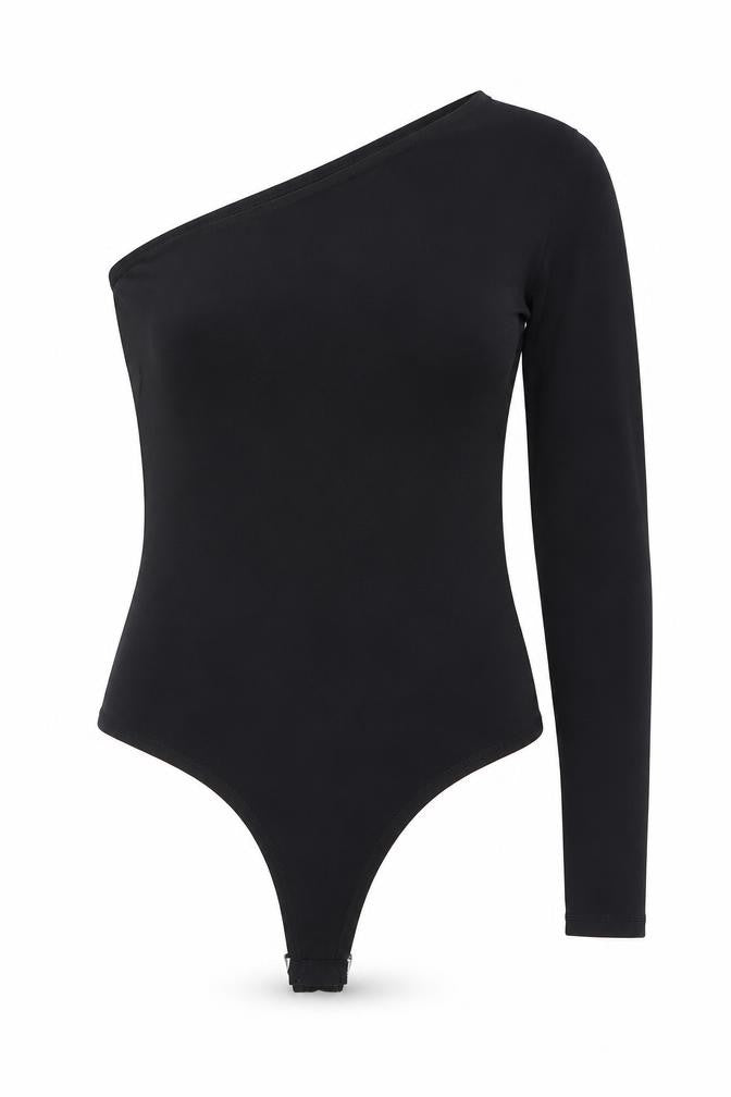 Threadbare Black Bodysuit, Size 10, One Shoulder, Long Sleeve