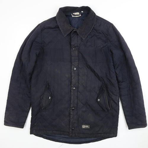 Sergio Tacchini Men's Blue Quilted Jacket, Size S, Collared