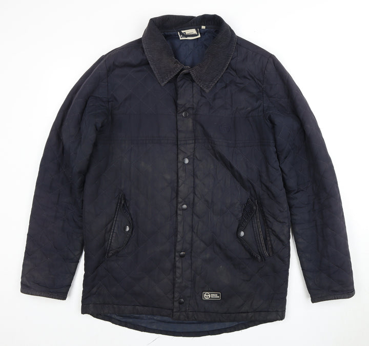Sergio Tacchini Men's Blue Quilted Jacket, Size S, Collared