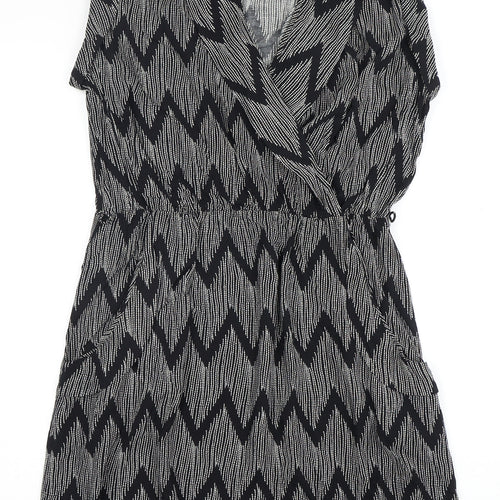 Louche Women's Black Chevron Wrap Dress Size 16