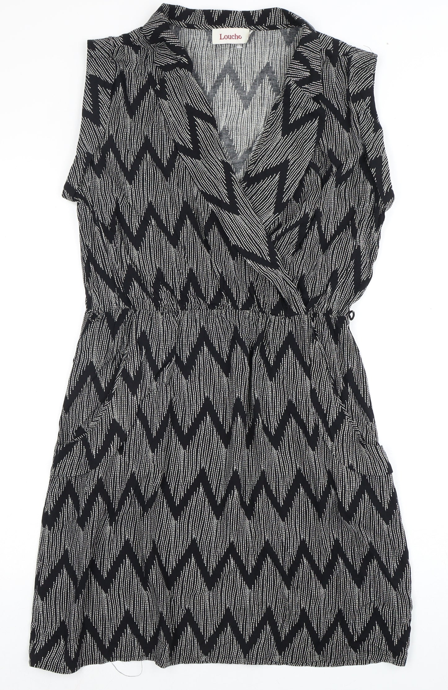 Louche Women's Black Chevron Wrap Dress Size 16