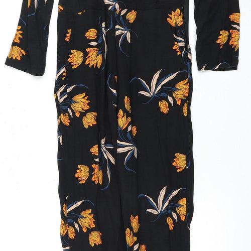 Topshop Women's Black Floral Jumpsuit, Size 10, Long Sleeve