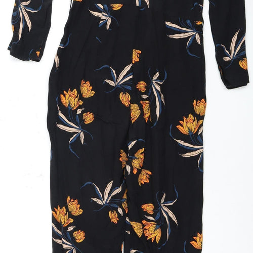Topshop Women's Black Floral Jumpsuit, Size 10, Long Sleeve