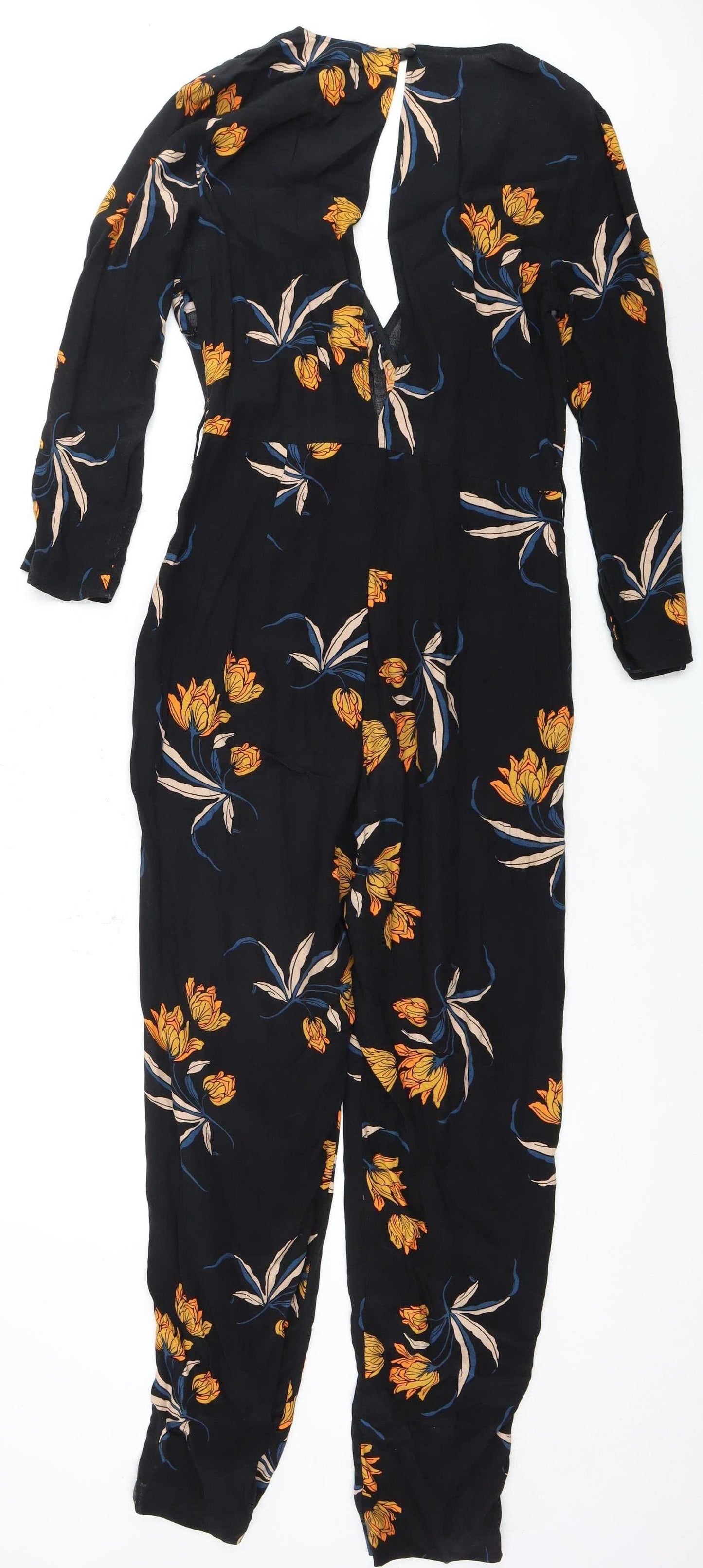 Topshop Women's Black Floral Jumpsuit, Size 10, Long Sleeve