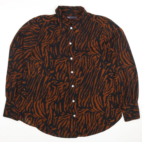 Marks and Spencer Women's Brown Animal Print Button-Up Shirt