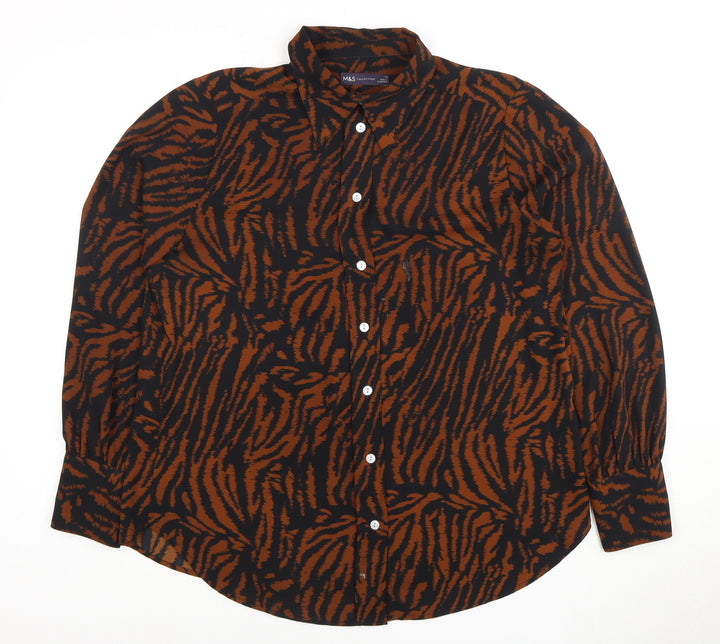 Marks and Spencer Women's Brown Animal Print Button-Up Shirt