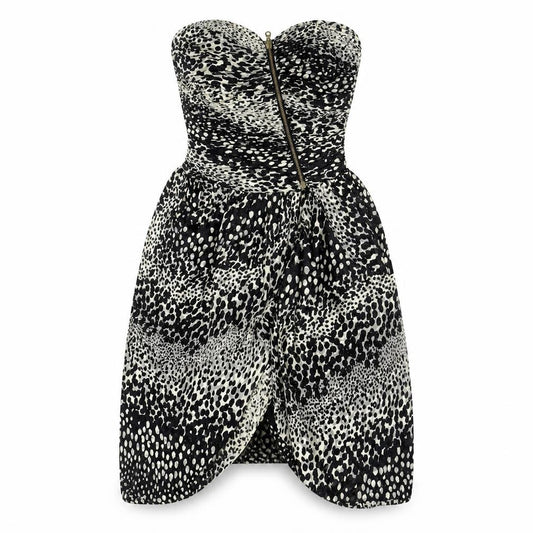 Front view of Whistles Women’s Black Animal Print Strapless Dress