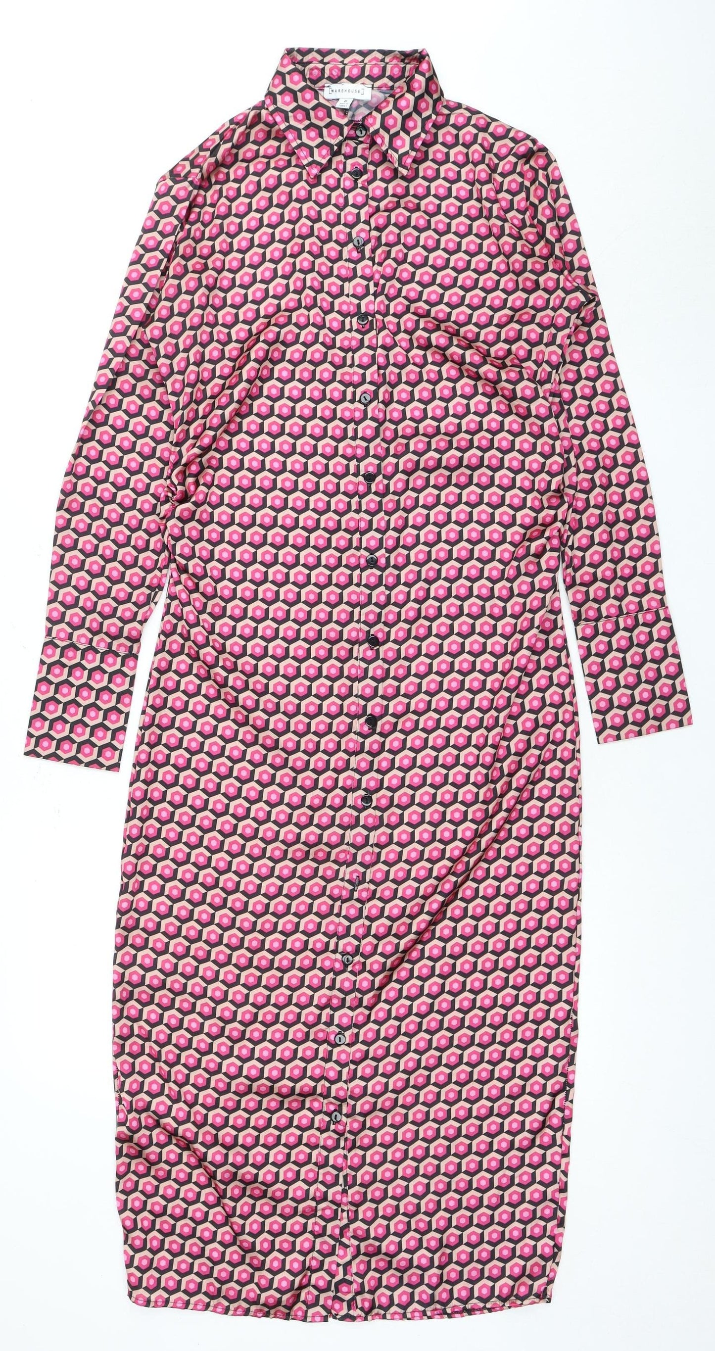 Warehouse Women's Pink Geometric Shirt Dress - Size 6
