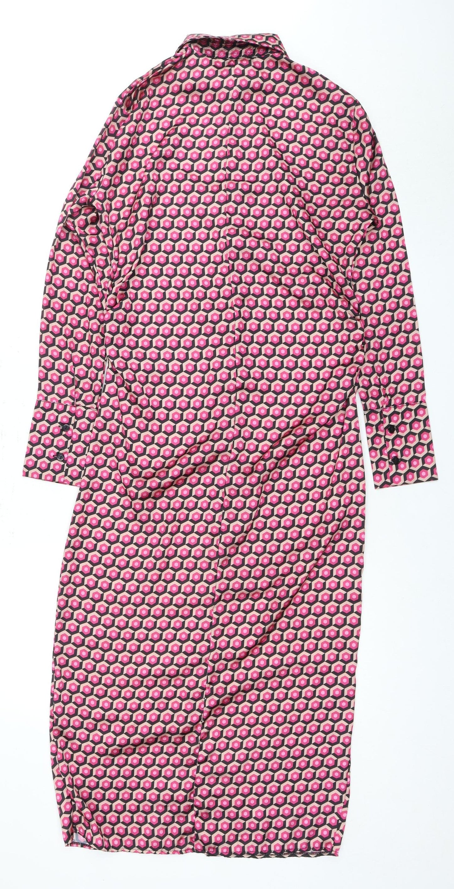 Warehouse Women's Pink Geometric Shirt Dress - Size 6