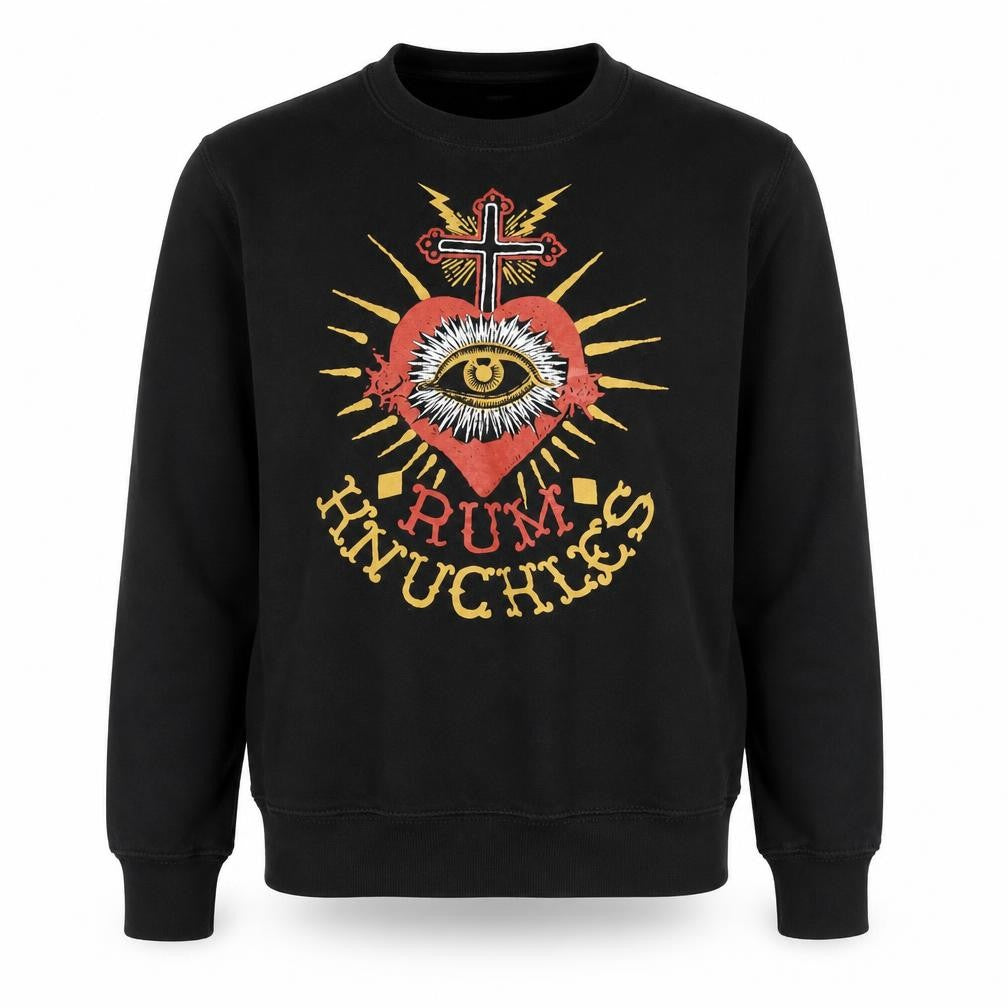Front view of Rum Knuckles Men's Black Medium Graphic Pullover Sweatshirt