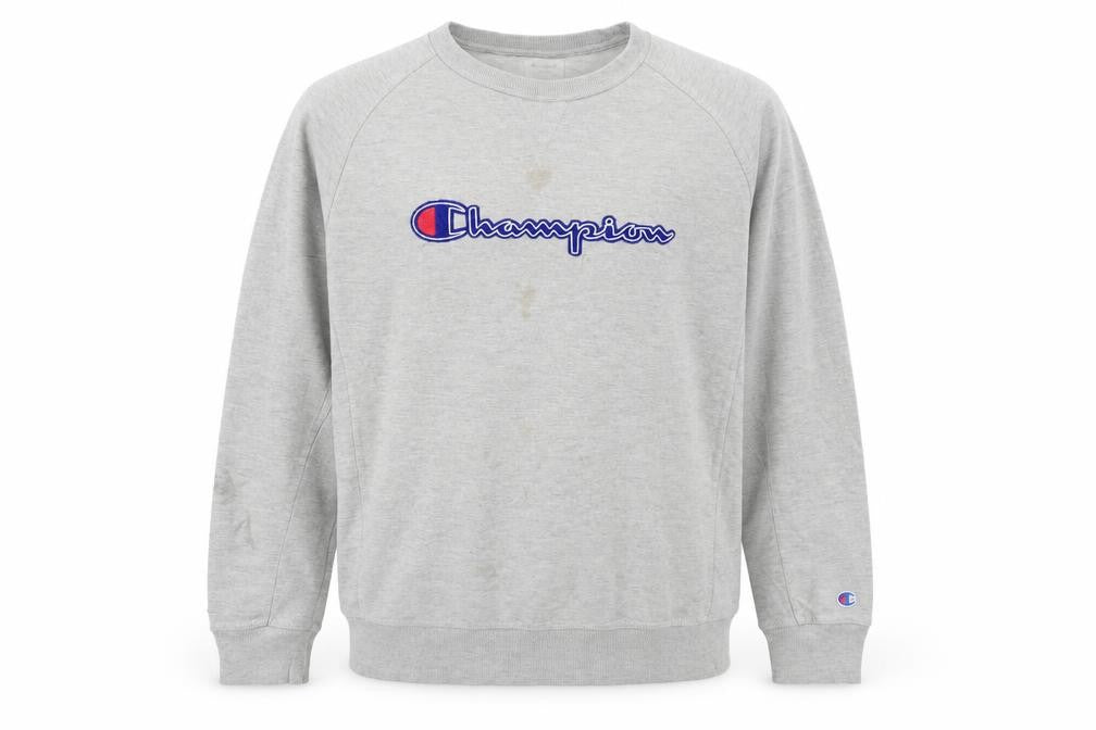 Front view of Champion Men's Grey Crew Neck Pullover Sweatshirt L