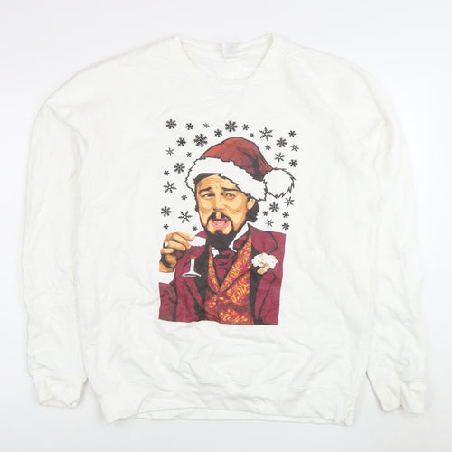 Just Hoods Unisex White Christmas Sweatshirt L