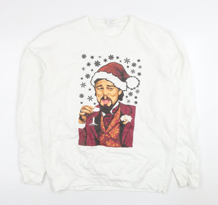 Just Hoods Unisex White Christmas Sweatshirt L
