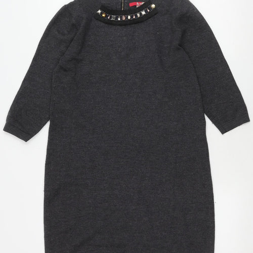 Boden Women's Grey 3/4 Sleeve Studded Dress Size 14