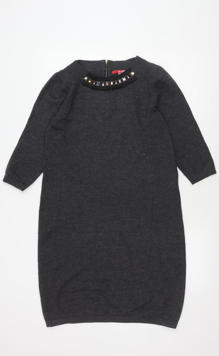 Boden Women's Grey 3/4 Sleeve Studded Dress Size 14