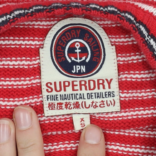 Superdry Women's Red Striped Pullover Jumper XS