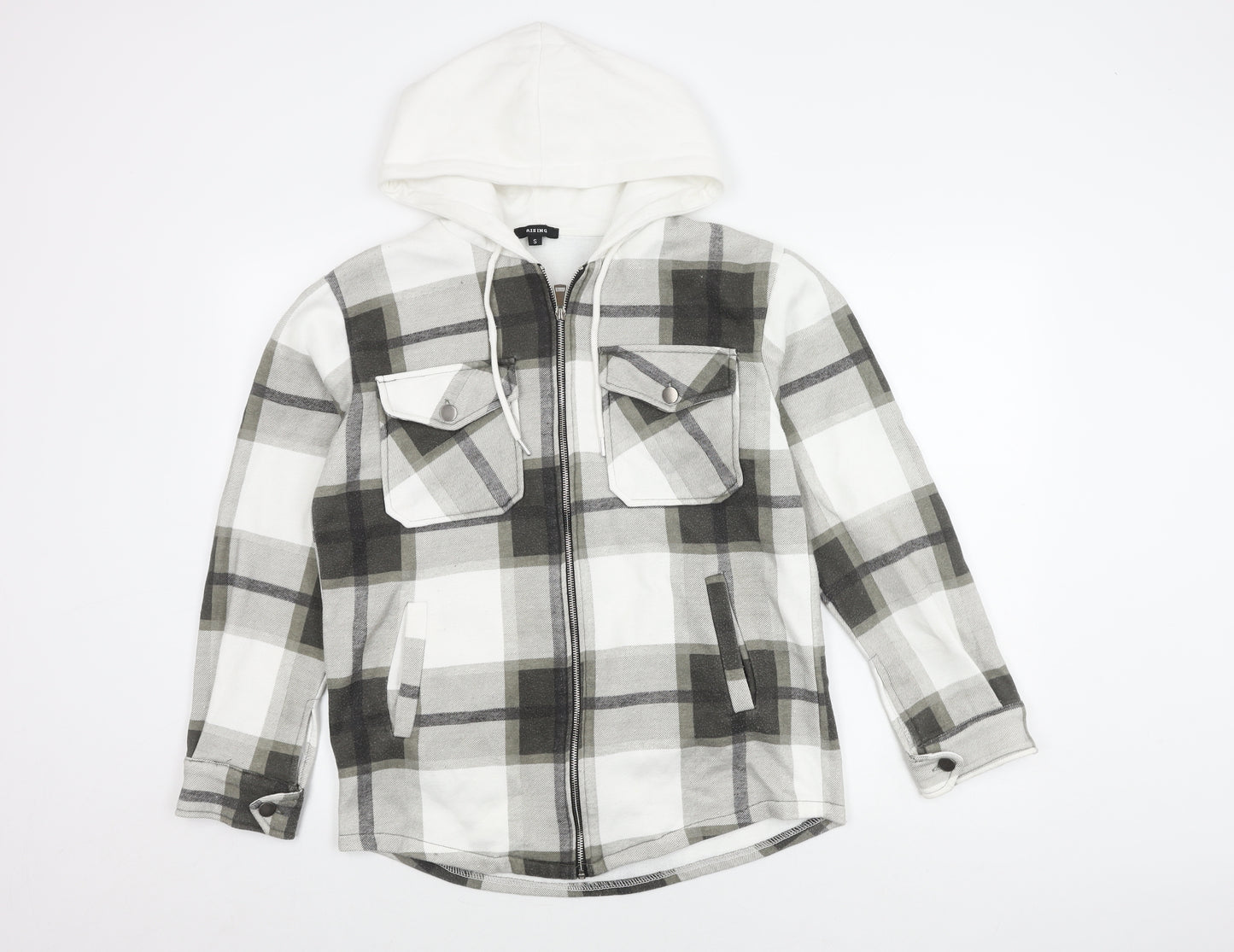 Rising Men's Multicoloured S Checked Hooded Jacket