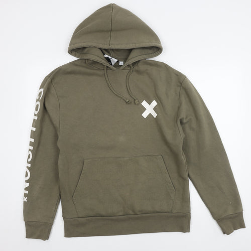 Collusion Men's Green Hoodie M Pullover Logo Accent