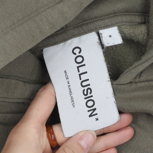 Collusion Men's Green Hoodie M Pullover Logo Accent