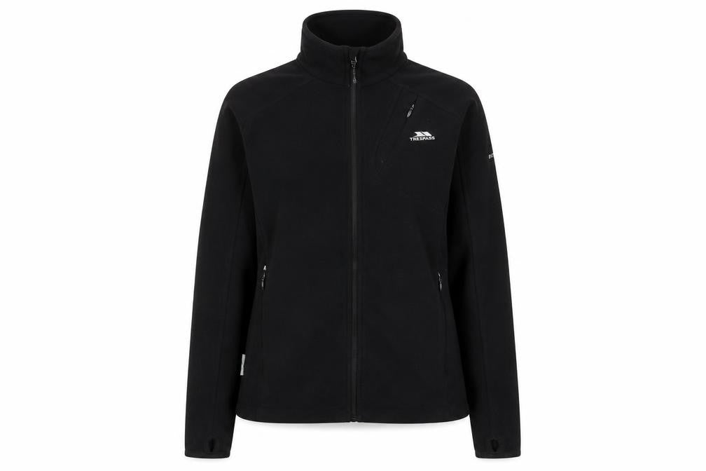 Front view of Trespass Women's Black Jacket, size S, Full Zip