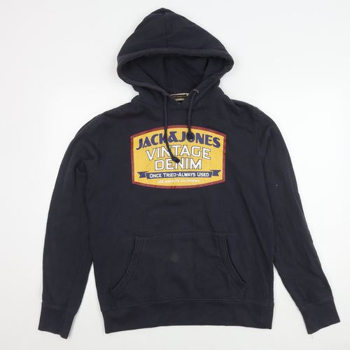 Jack & Jones Blue Graphic Hoodie, Men’s M, Logo Pullover