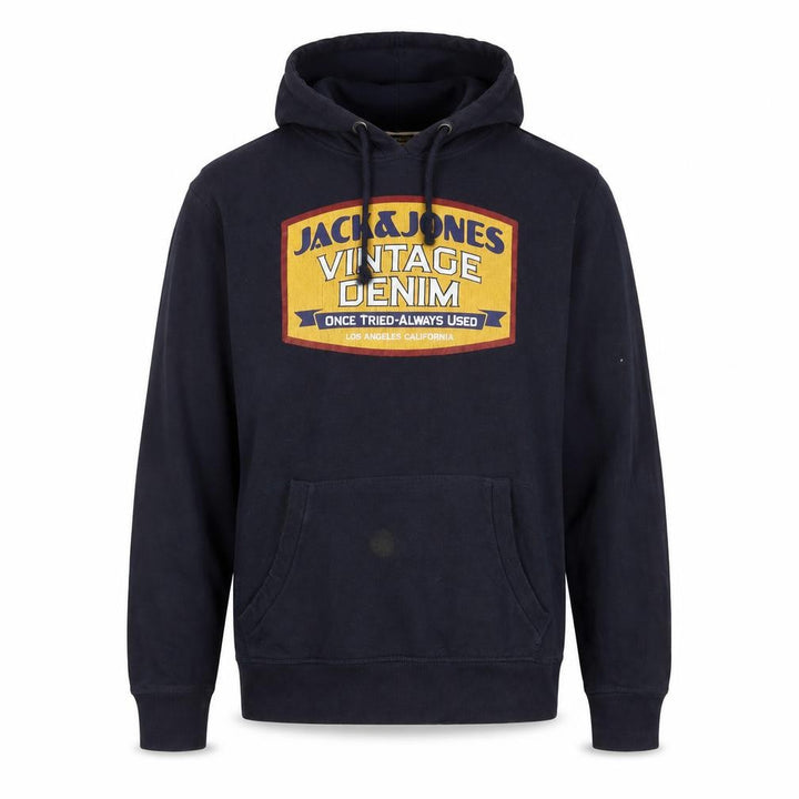 Jack & Jones Blue Graphic Hoodie, Men’s M, Logo Pullover