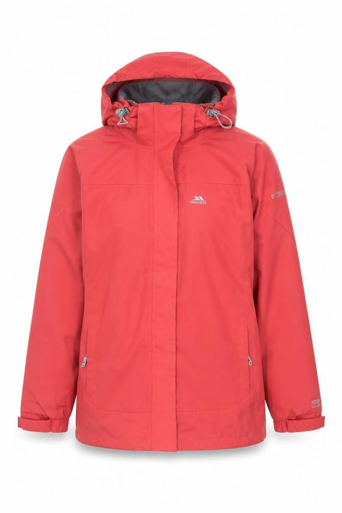 Front view of Trespass Women's Red Waterproof Rain Coat, size M