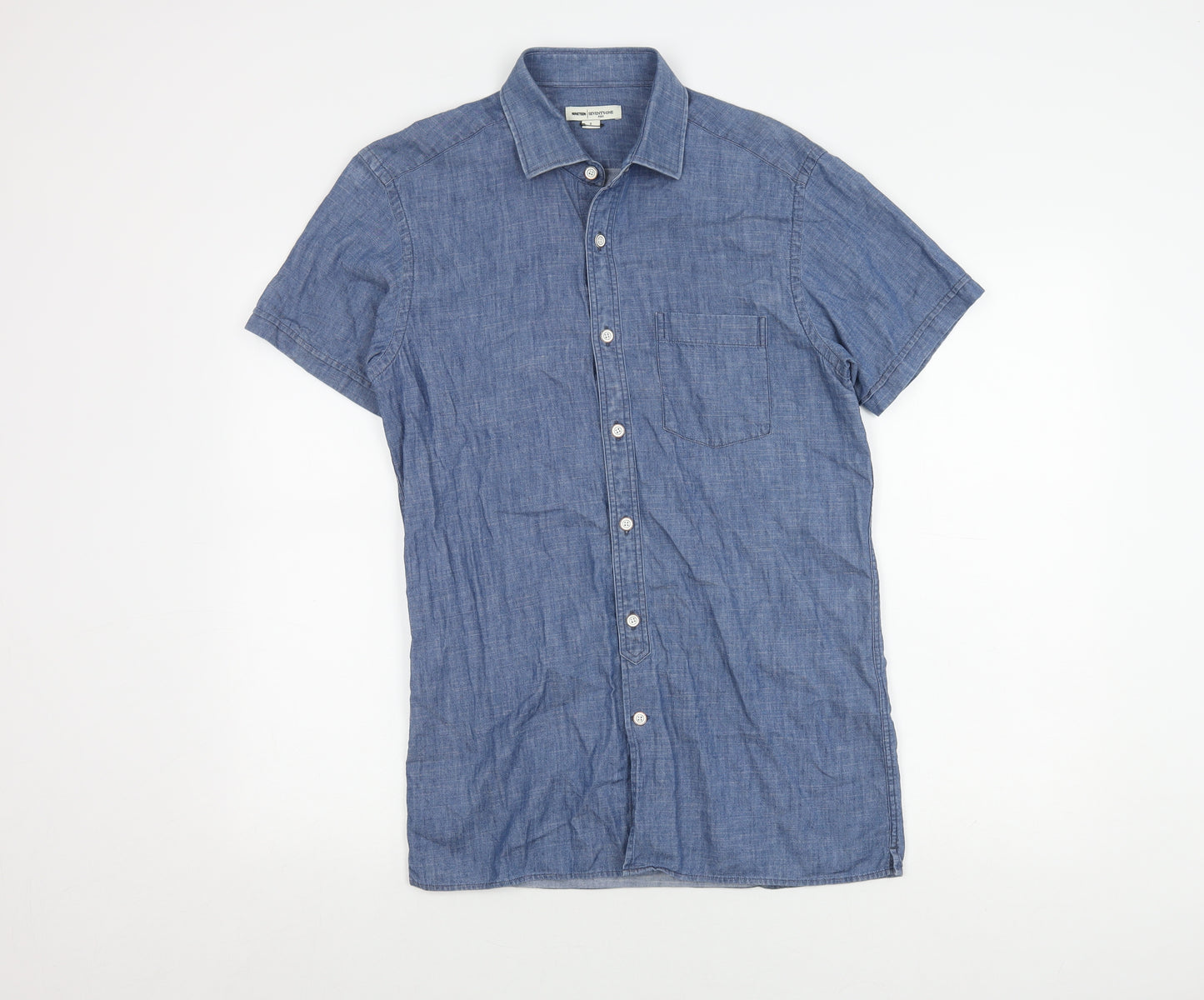 Reiss Men's Blue S Chambray Short Sleeve Shirt